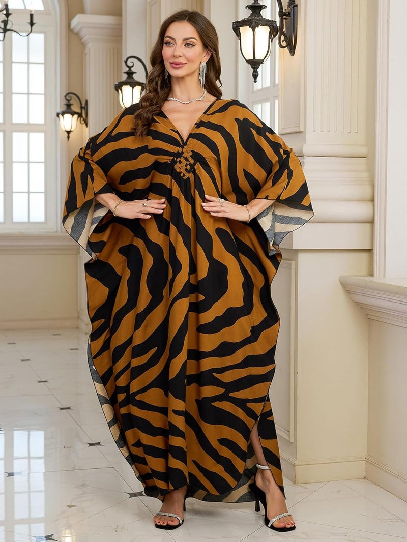 KEYLORTING Women’s Kaftan Beach Cover Up Dress Plus Size Summer Swimsuit Loungewear Maxi Dress - Image 3